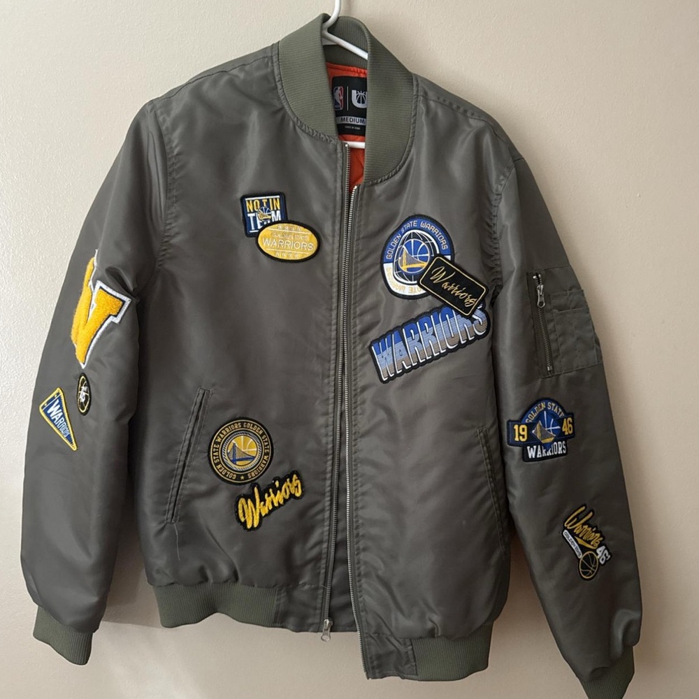 NBA Warriors Green Bomber Jacket with Patches